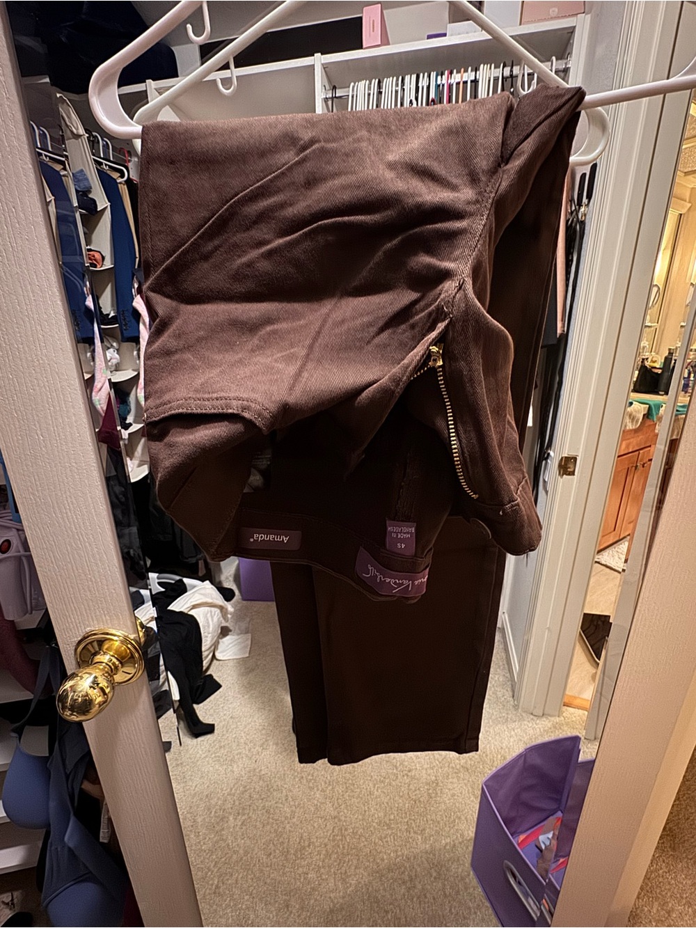 Brown Amari Zip-Accent Pants